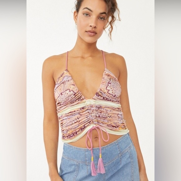 Free People Cocktail Queen Tank Lavender Ruched Cami boho - Picture 1 of 7